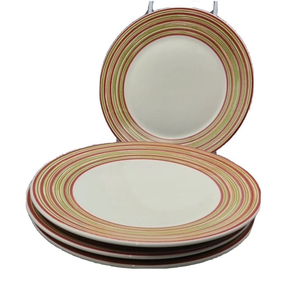 Pagnossin Isadora set  (4) salad plates  8 1/4" Ironstone Italy Stripe rim new